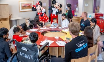 Mickey, Minnie, and Disney on Ice staff visiting STHS Children's patients