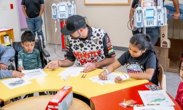 Monster Jam Drivers coloring with patients at STHS Children's