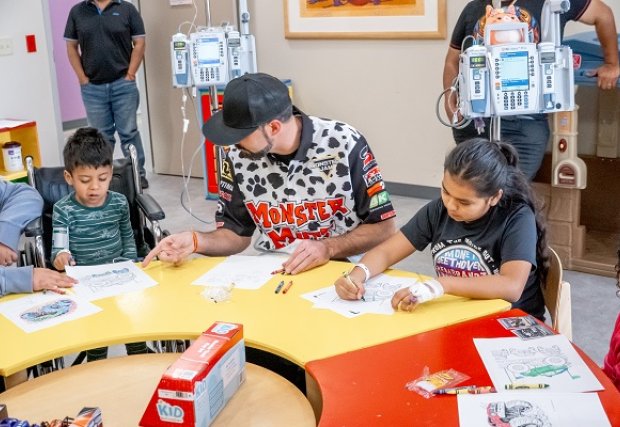 Monster Jam Drivers coloring with patients at STHS Children's